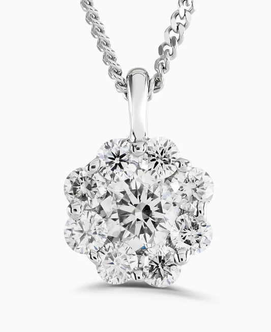 18ct White Gold 0.50ct Diamond Cluster Necklace