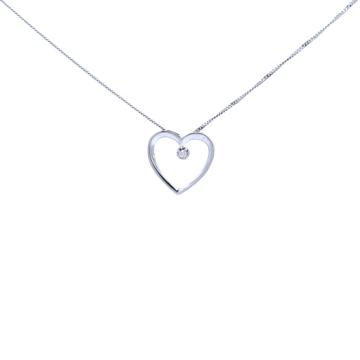 9ct White Gold Diamond Heart Pendant and Chain