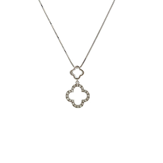 9ct White Gold Diamond Set Open Clover Pendant