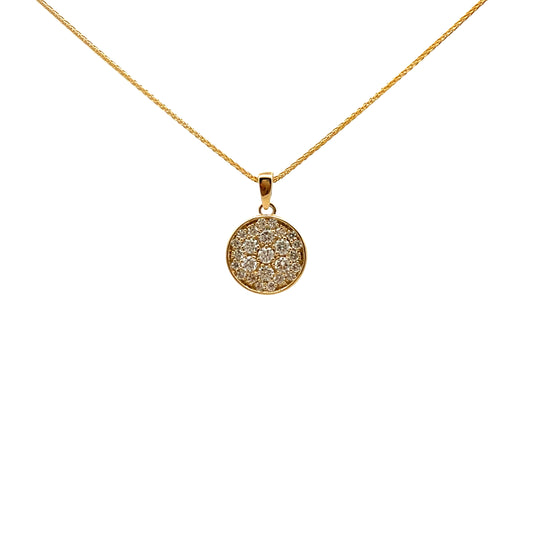 9ct Yellow Gold Round Flat Disc 0.50ct Diamond Necklace