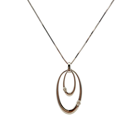 9ct White Gold Diamond Double Oval Necklace