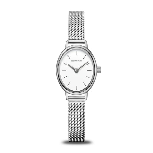 Bering Oval White Dial Steel Mesh Bracelet 11020-004