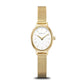Bering Classic Oval White Dial Yellow Gold Plated PVD Mesh Bracelet Watch 11020-334