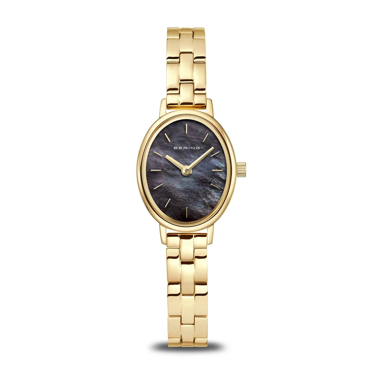 Bering Classic Yellow Gold Plated Dark Mother of Pearl Oval Face Bracelet Watch 11020-732