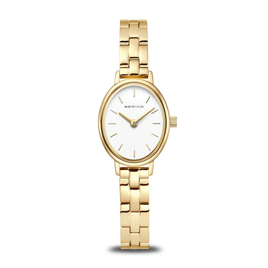 Bering Yellow Gold Plated Classic Oval White Dial Links Bracelet Watch 11020-734