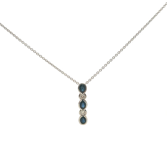 9ct White Gold Oval Sapphire and Brilliant Cut Diamond Necklace