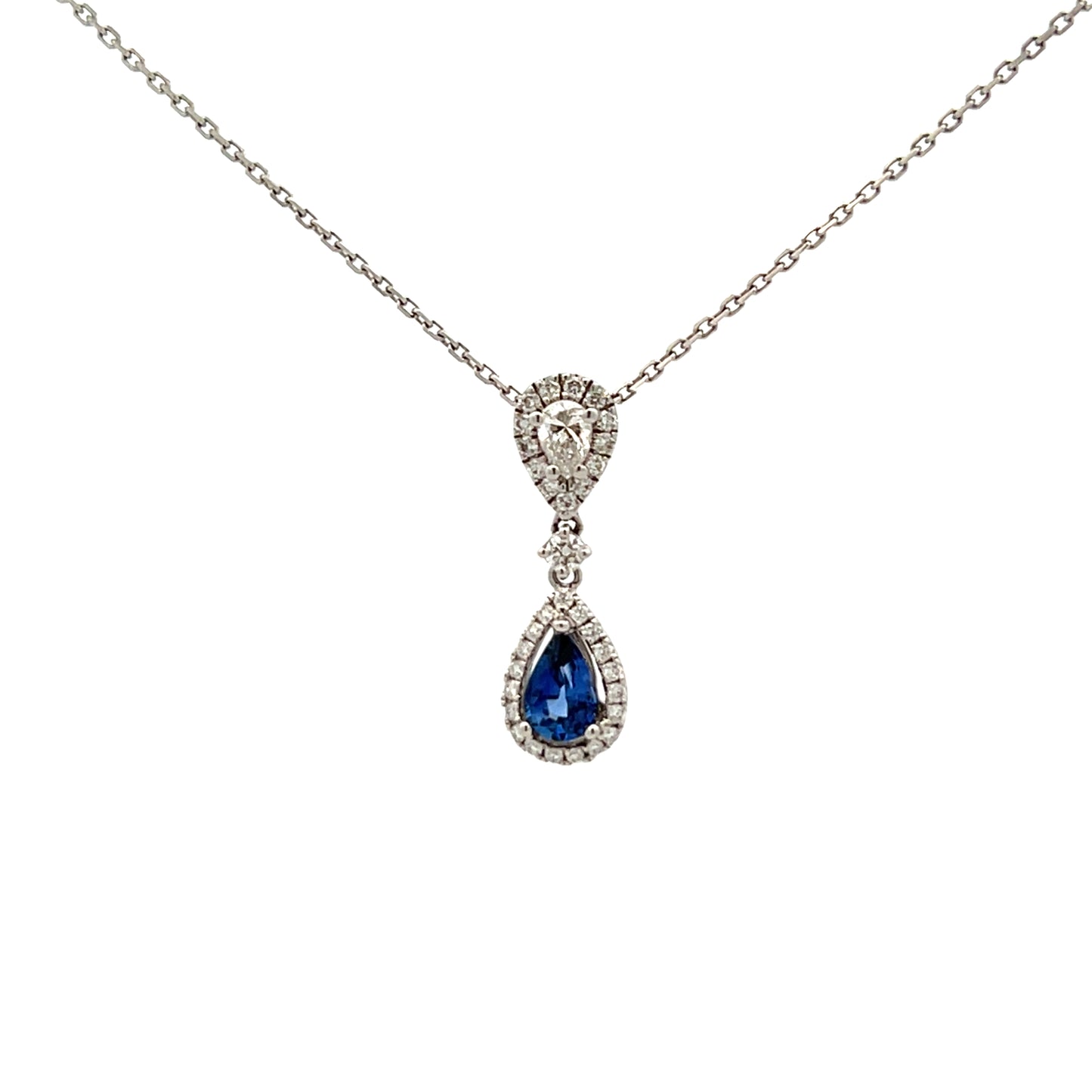 18ct White Gold Sapphire and Diamond Double Pear Necklace