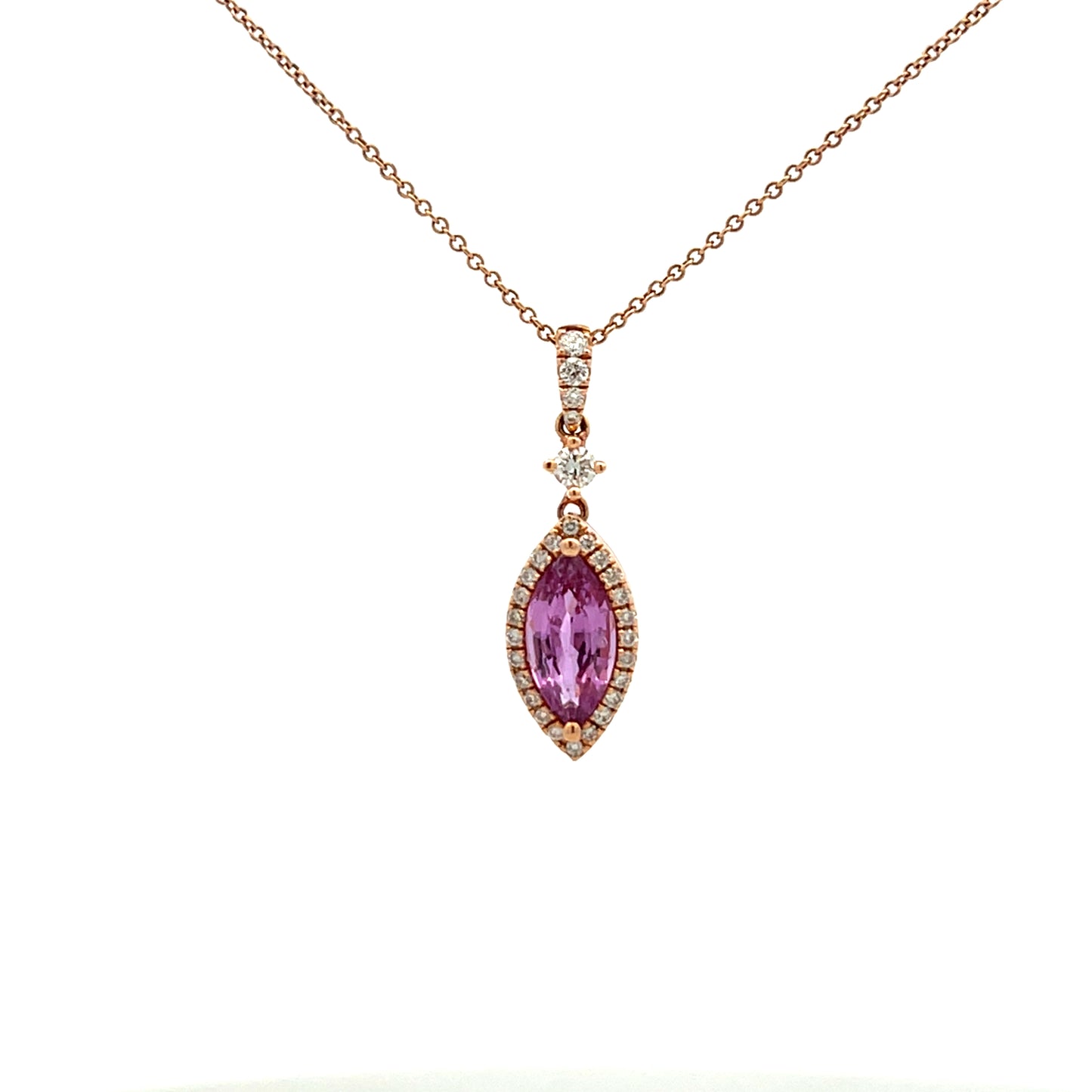 18ct Rose Gold Pink Marquise Sapphire and Diamond Necklace