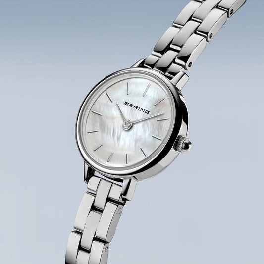 Bering Stainless Steel Bering Round White Dial Slim Link Bracelet Watch 11022-704
