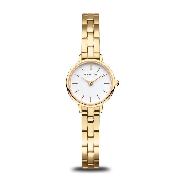 Bering Round White Dial Triple Link Yellow Gold Plated Bracelet Watch 11022-734