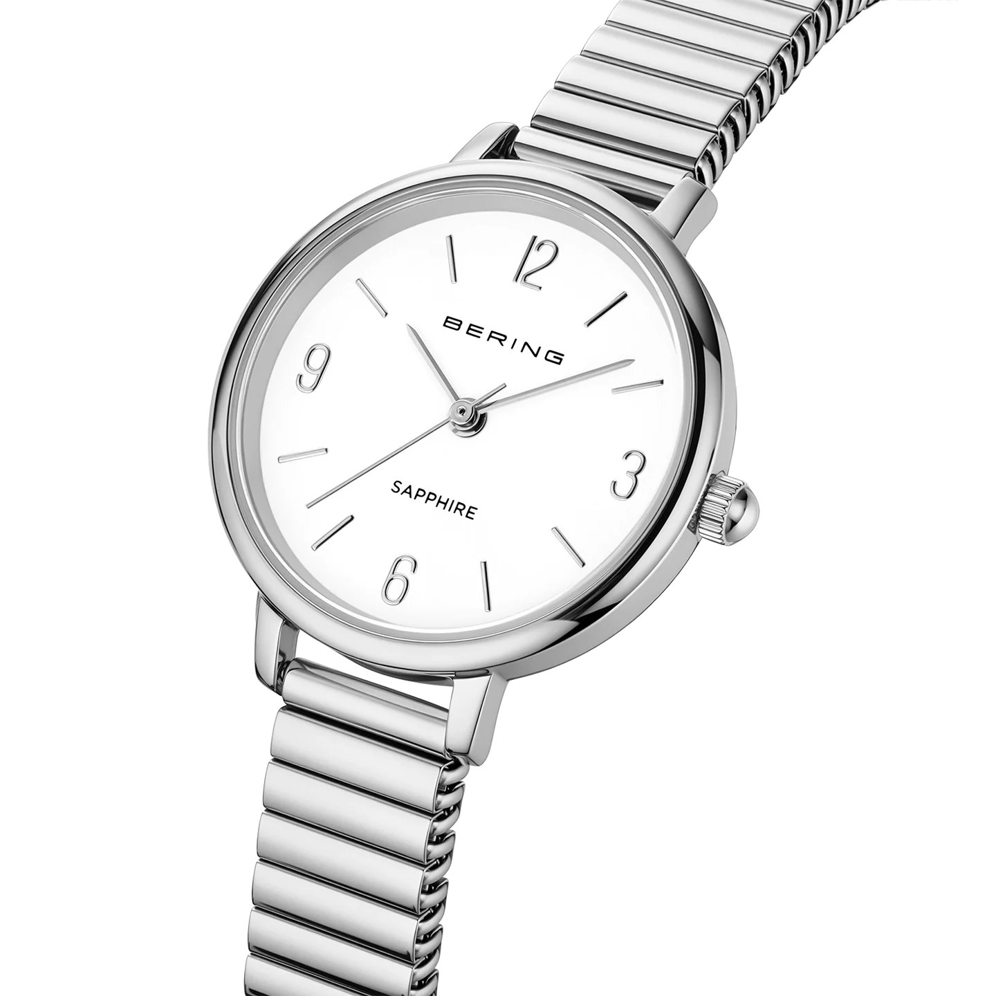 Bering Ladies Round White Dial Stainless Steel Case Expander Bracelet Watch