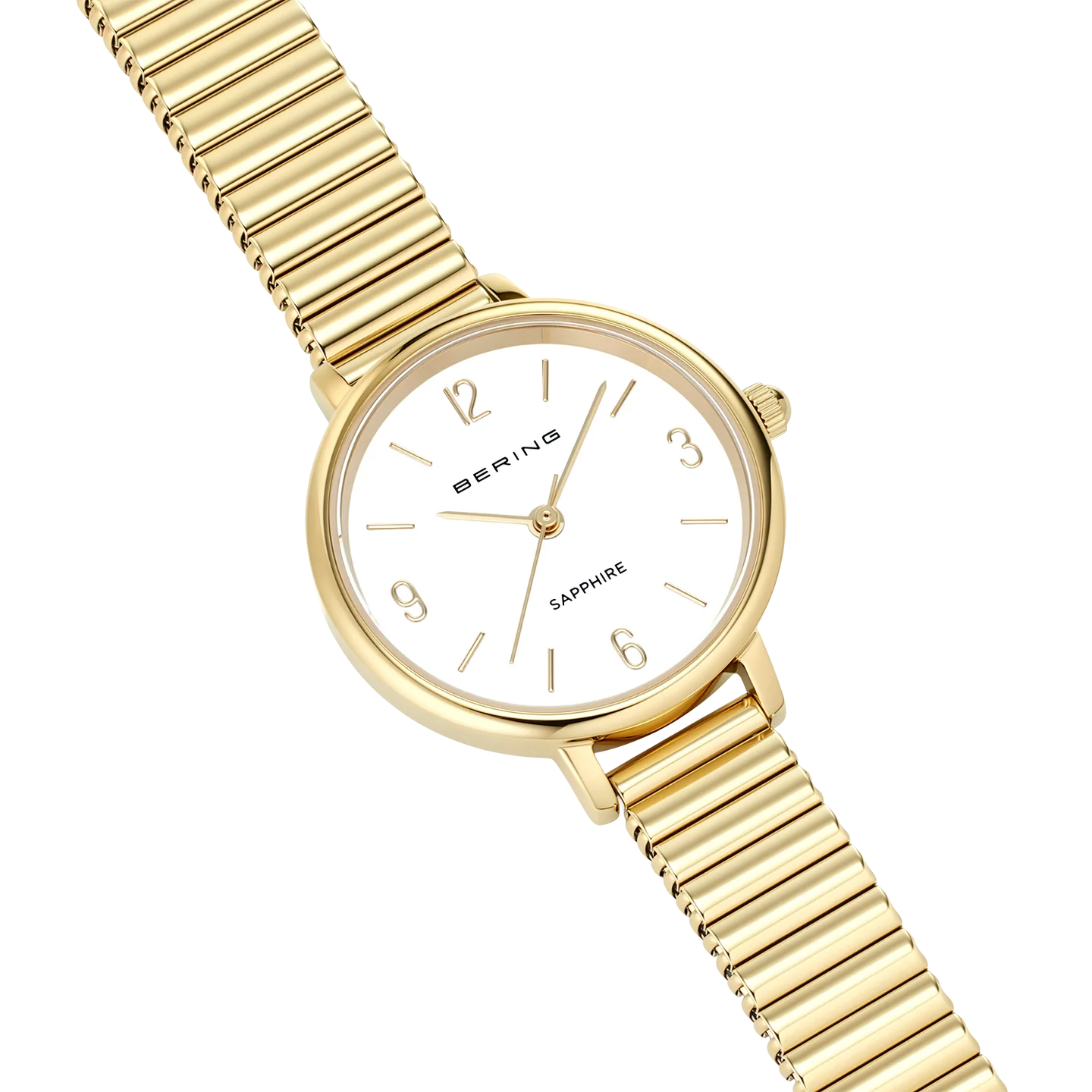 Bering Ladies Round White Dial Yellow Gold Plated Expander Bracelet Watch