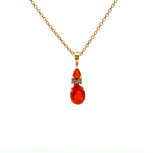 18ct Yellow Gold Double Fire Opal and Diamond Necklace