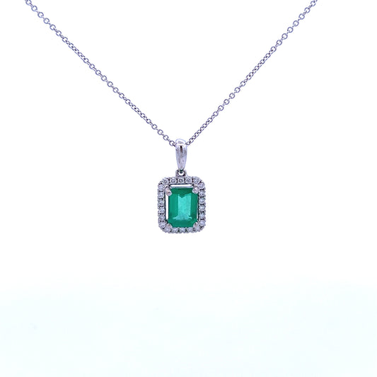 0.73ct Emerald & Diamond Pendant in 18ct White Gold