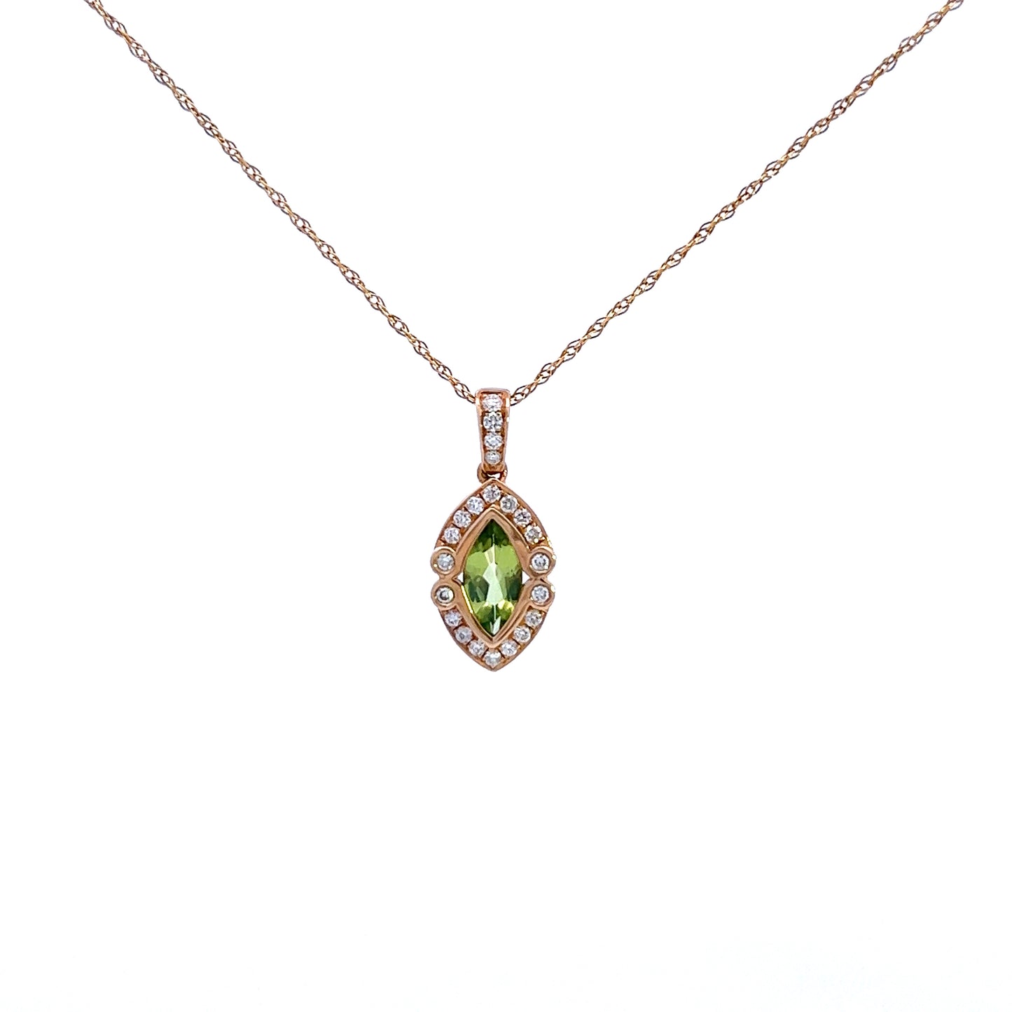 9ct Yellow Gold Peridot and Diamond Pendant and Chain