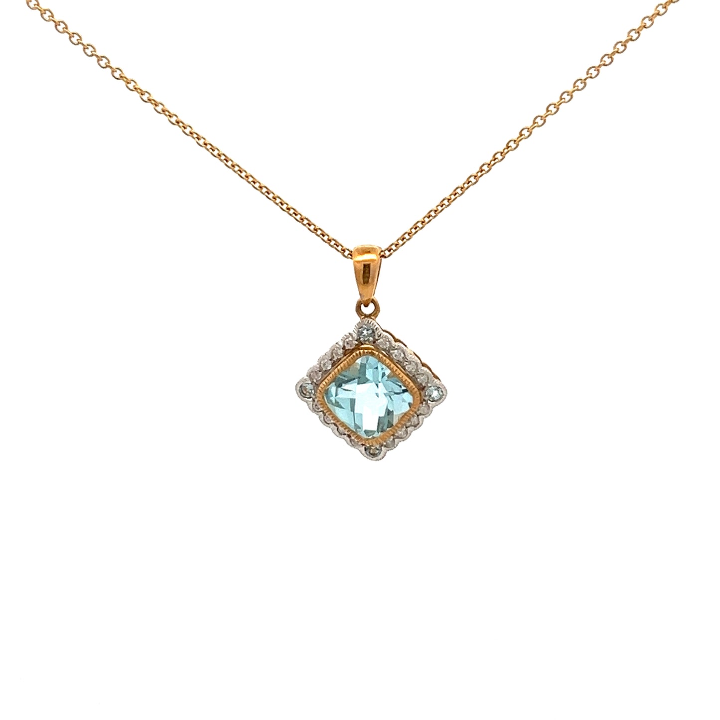 9ct Yellow Gold Blue Topaz and Diamond Necklace