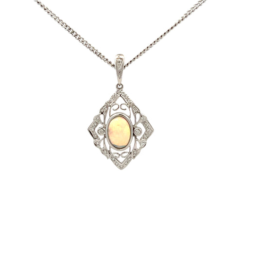 18ct White Gold Opal and Diamond Necklace