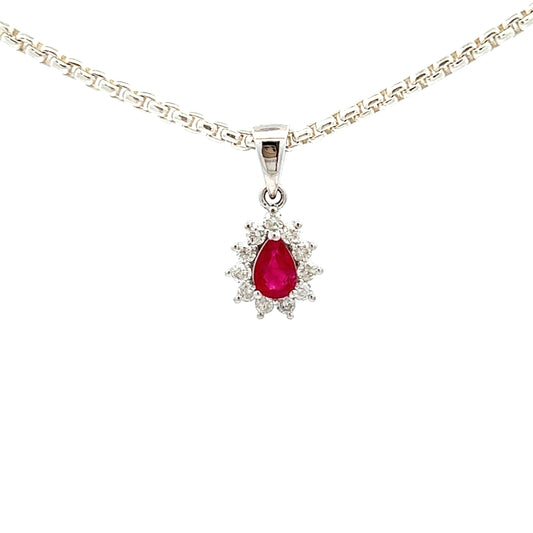 9ct White Gold Ruby and Diamond Pendant