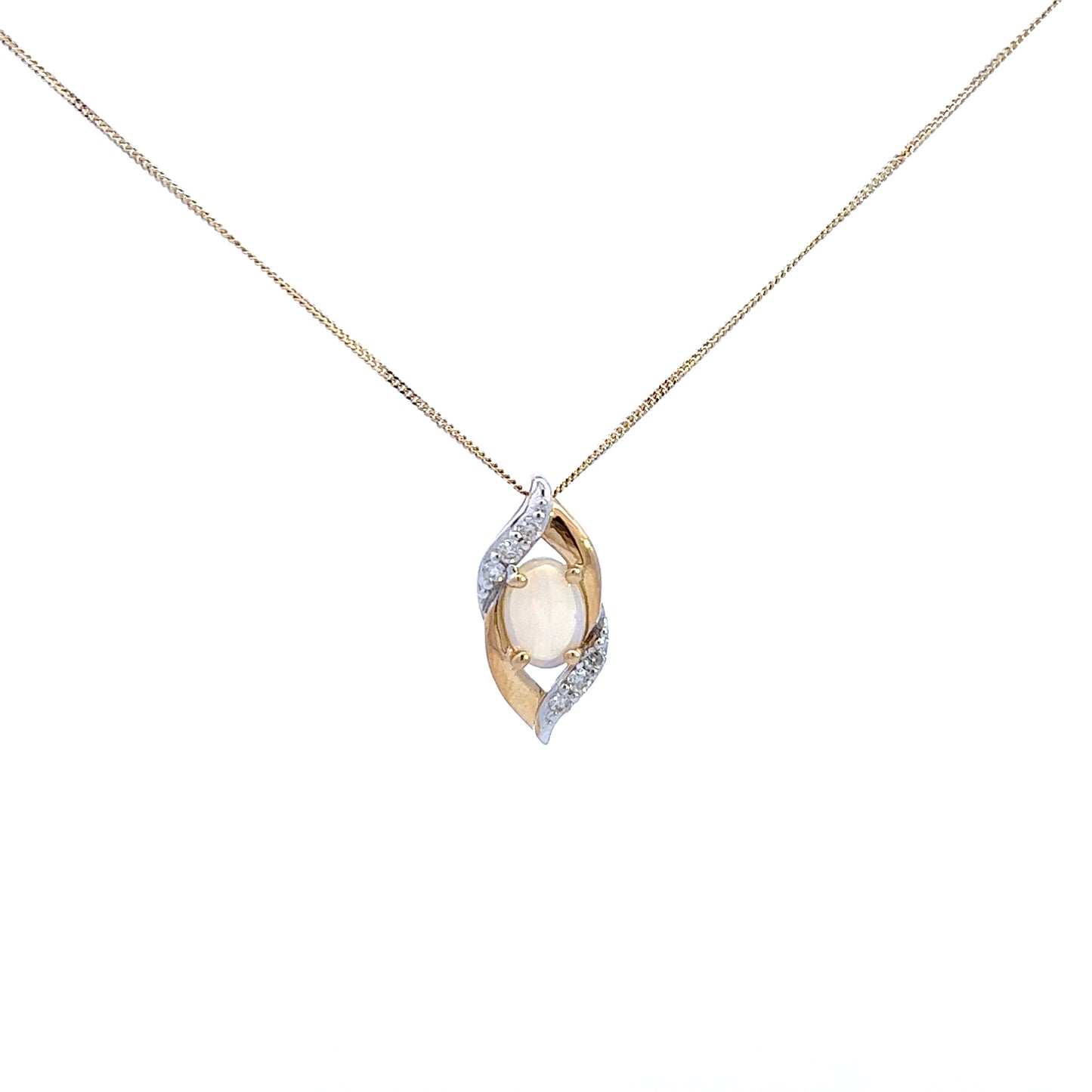 9ct Yellow Gold Opal and Diamond Pendant and Chain