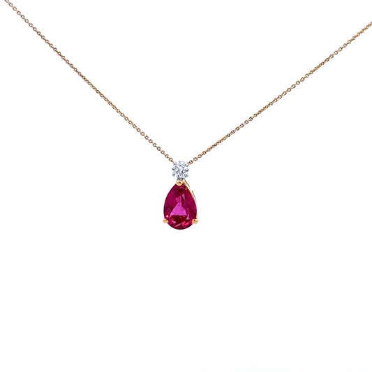 18ct Yellow Gold Pink Tourmaline and Diamond Pendant and Chain