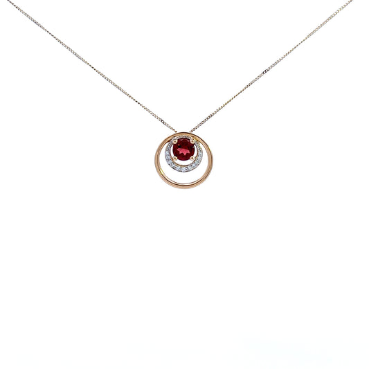 9ct Yellow Gold Garnet and Diamond Pendant and Chain