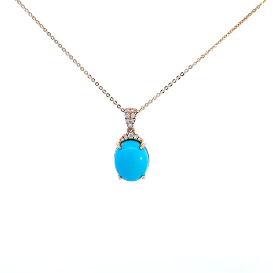 9ct Yellow Gold Turquoise and Diamond Pendant and Chain