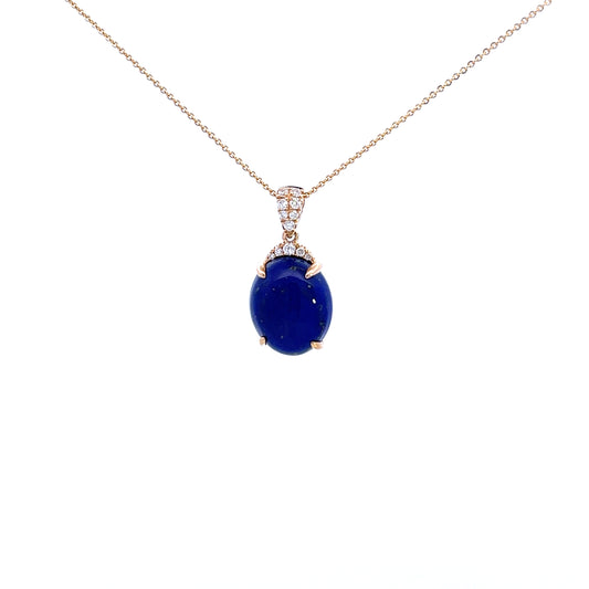 9ct Yellow Gold Lapis Lazuli and Diamond Pendant and Chain