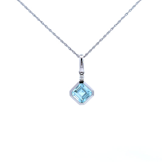 9ct White Gold Aquamarine and Diamond Pendant and Chain