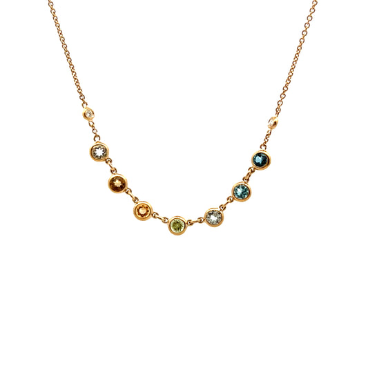 9ct Yellow Gold Diamond and Citrine, Green Amethyst, Peridot, Sky Blue Topaz, London Blue Topaz, Swiss Blue Topaz and Cinnamon Quartz Necklace