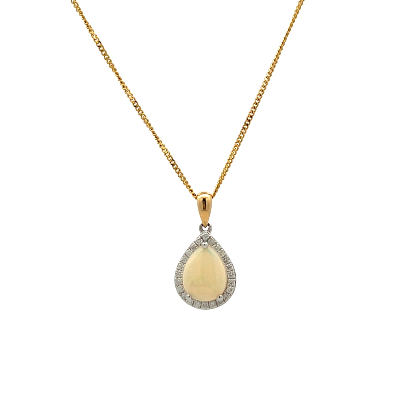 18ct Yellow Gold Pear Cut Opal and Diamond Pendant