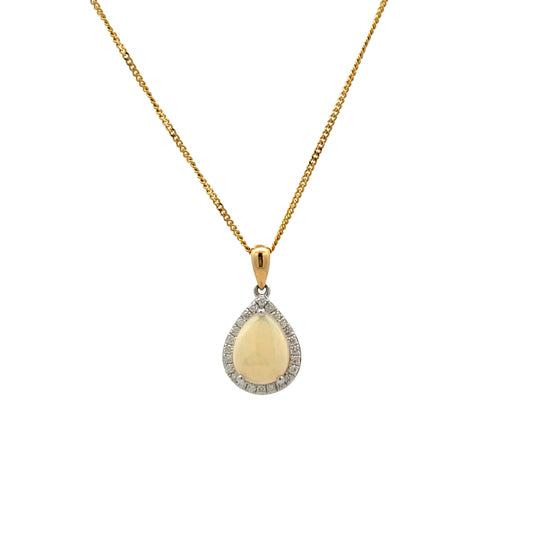 18ct Yellow Gold Pear Cut Opal and Diamond Pendant