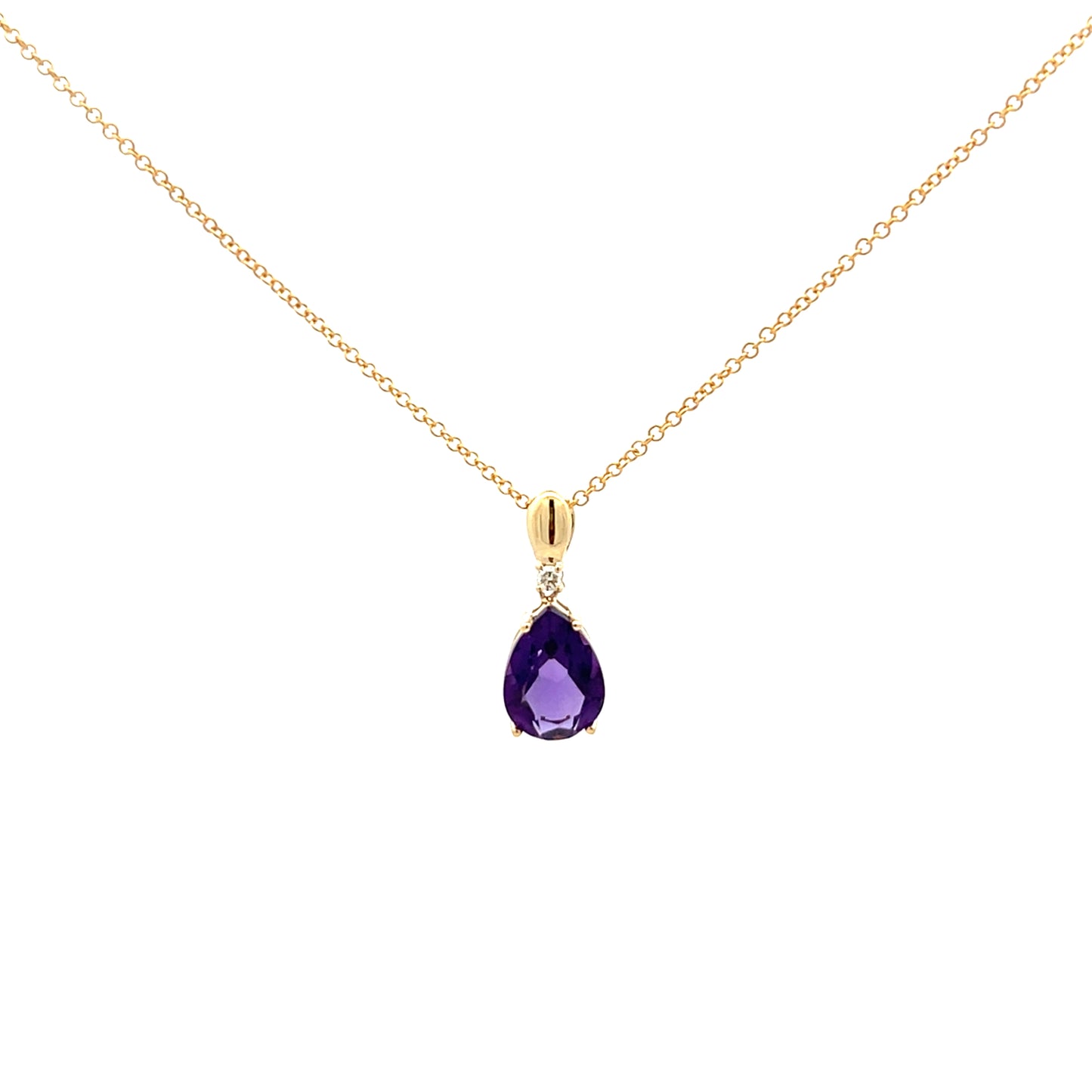 9ct Yellow Gold Pear Cut Amethyst and Diamond Necklace