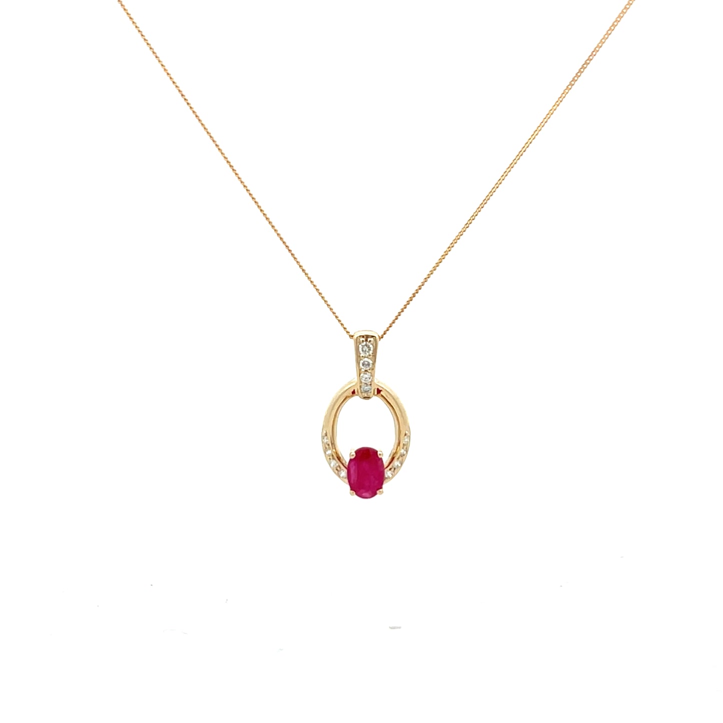 9ct Yellow Gold Oval Ruby and Diamond Necklace