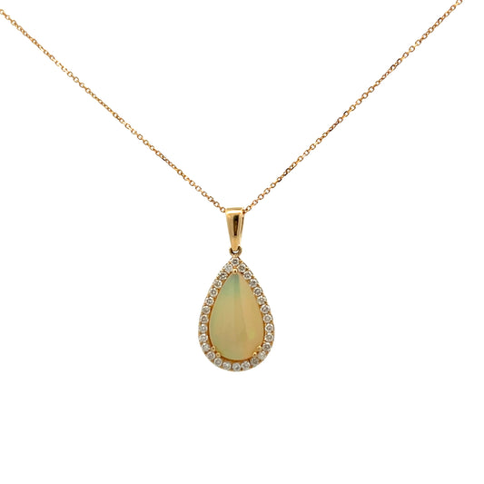 9ct Yellow Gold Pear Opal and Diamond Cluster Necklace