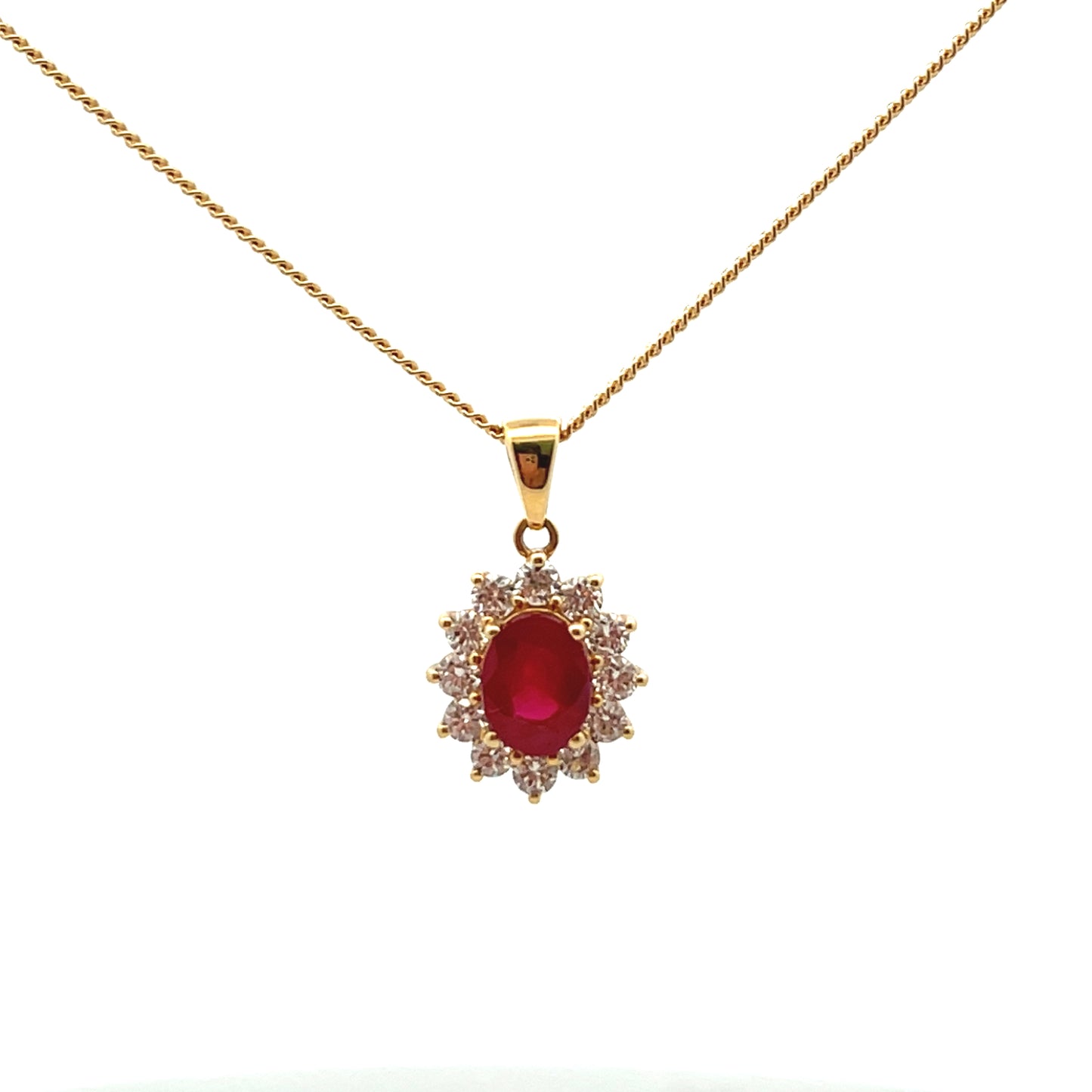 18ct Yellow Gold Ruby and Diamond Cluster Pendant