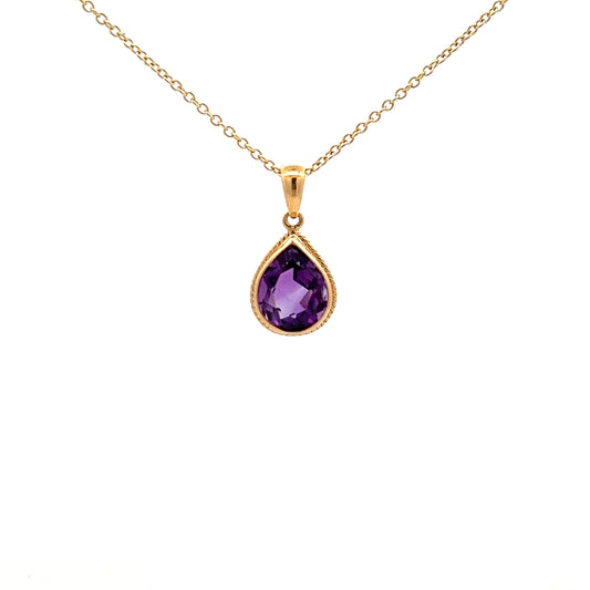 9ct Gold Pear Cut Amethyst Necklace