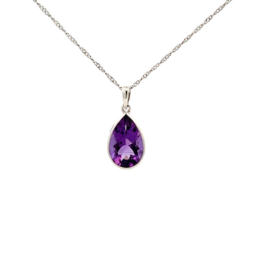 9ct White Gold Pear Shaped Amethyst Pendant