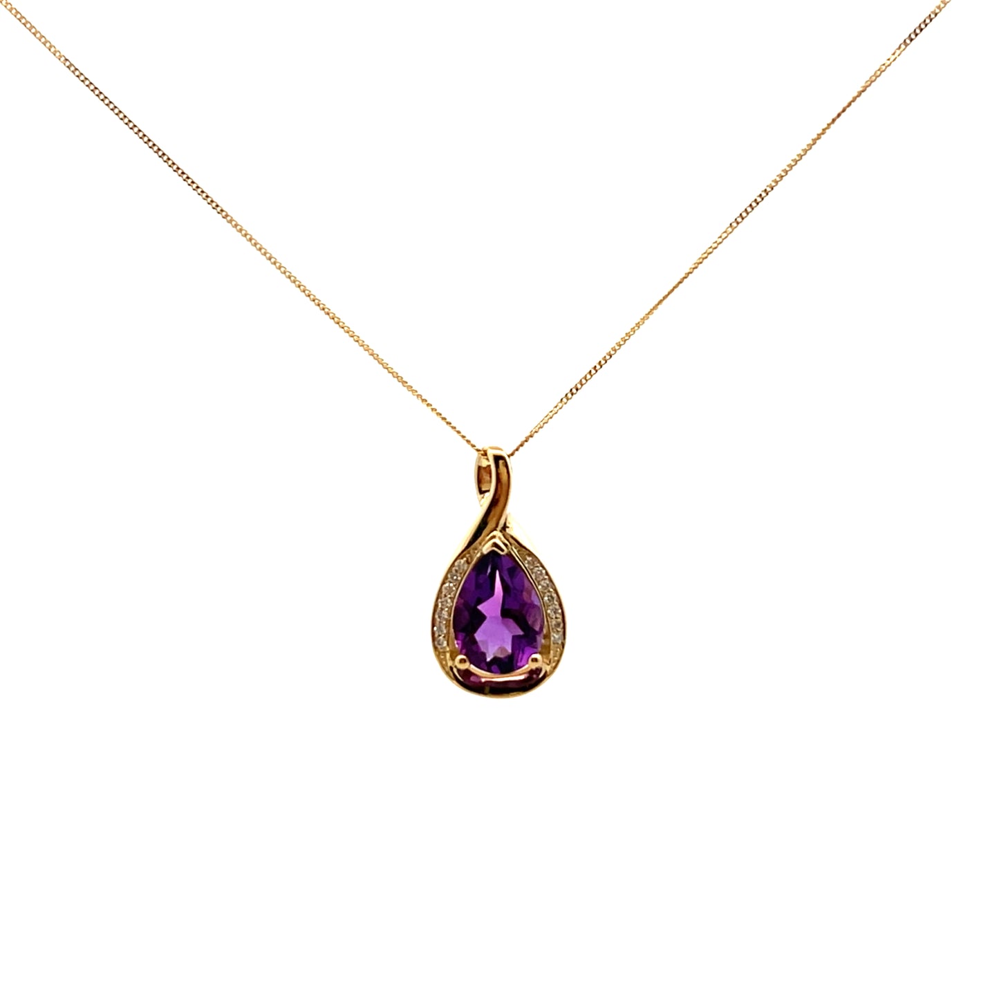 9ct Yellow Gold Amethyst & 0.05ct Diamond Necklace