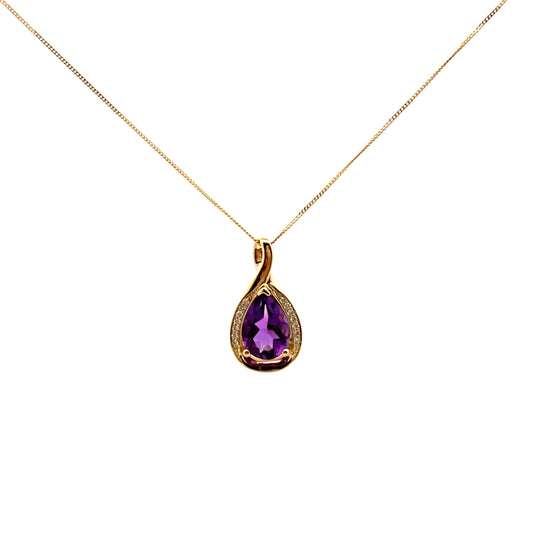 9ct Yellow Gold Amethyst & 0.05ct Diamond Necklace
