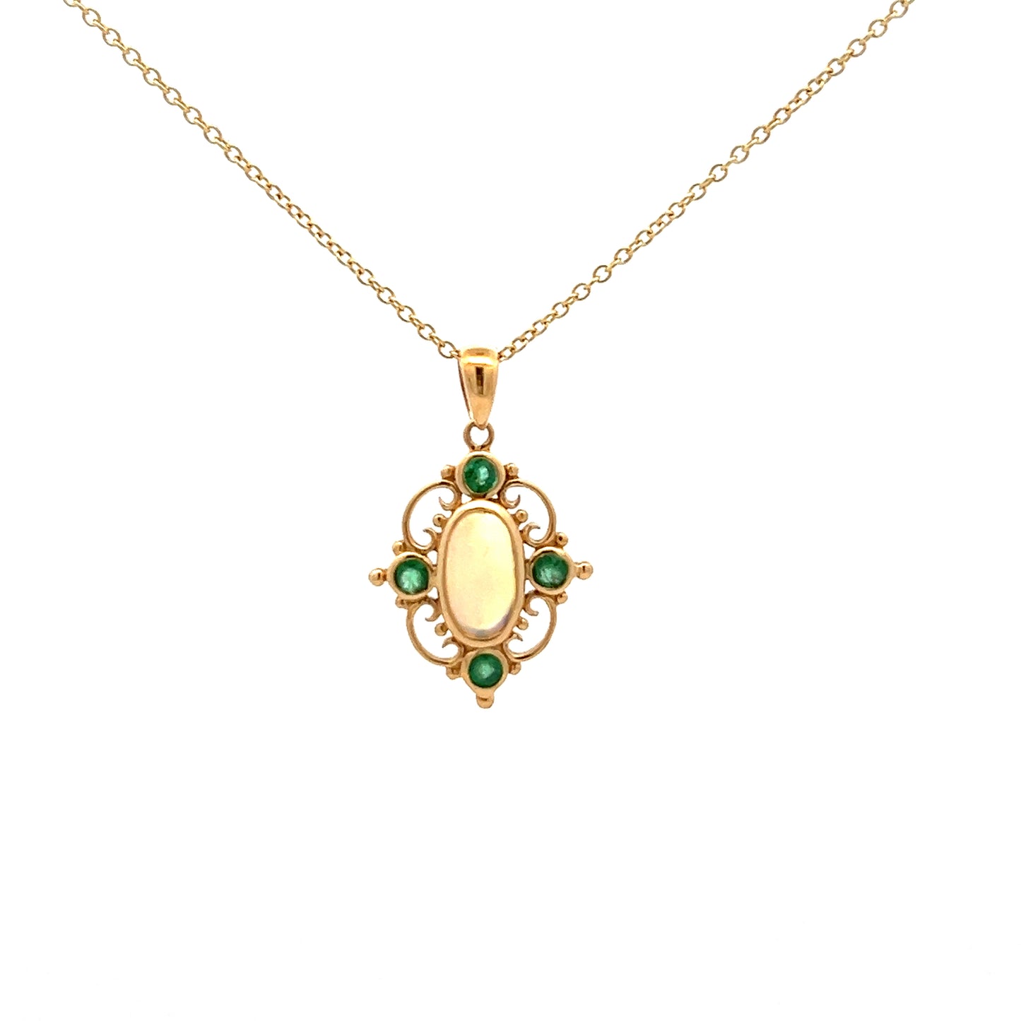 9ct Yellow Gold Opal and Emerald Necklace