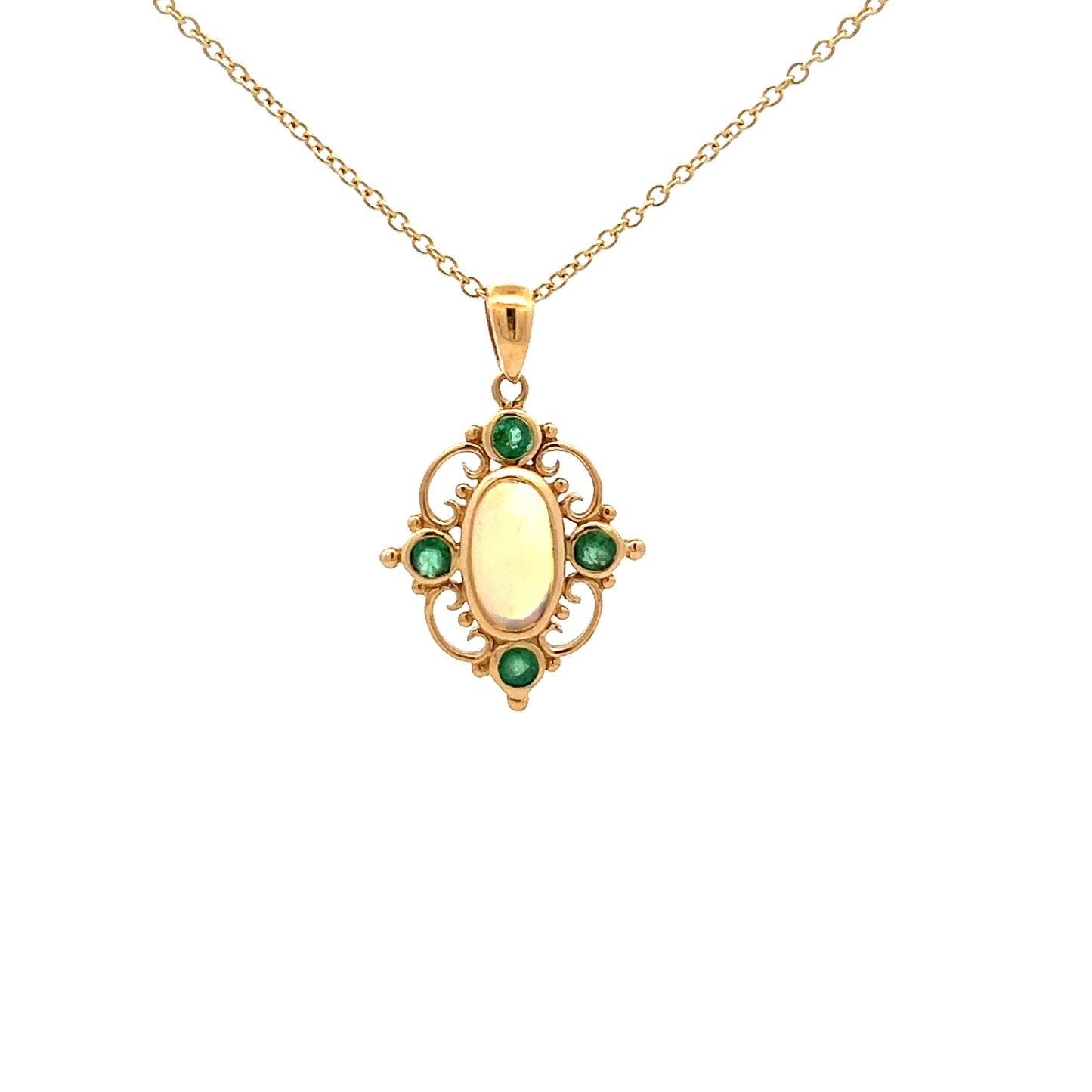 9ct Yellow Gold Opal and Emerald Necklace