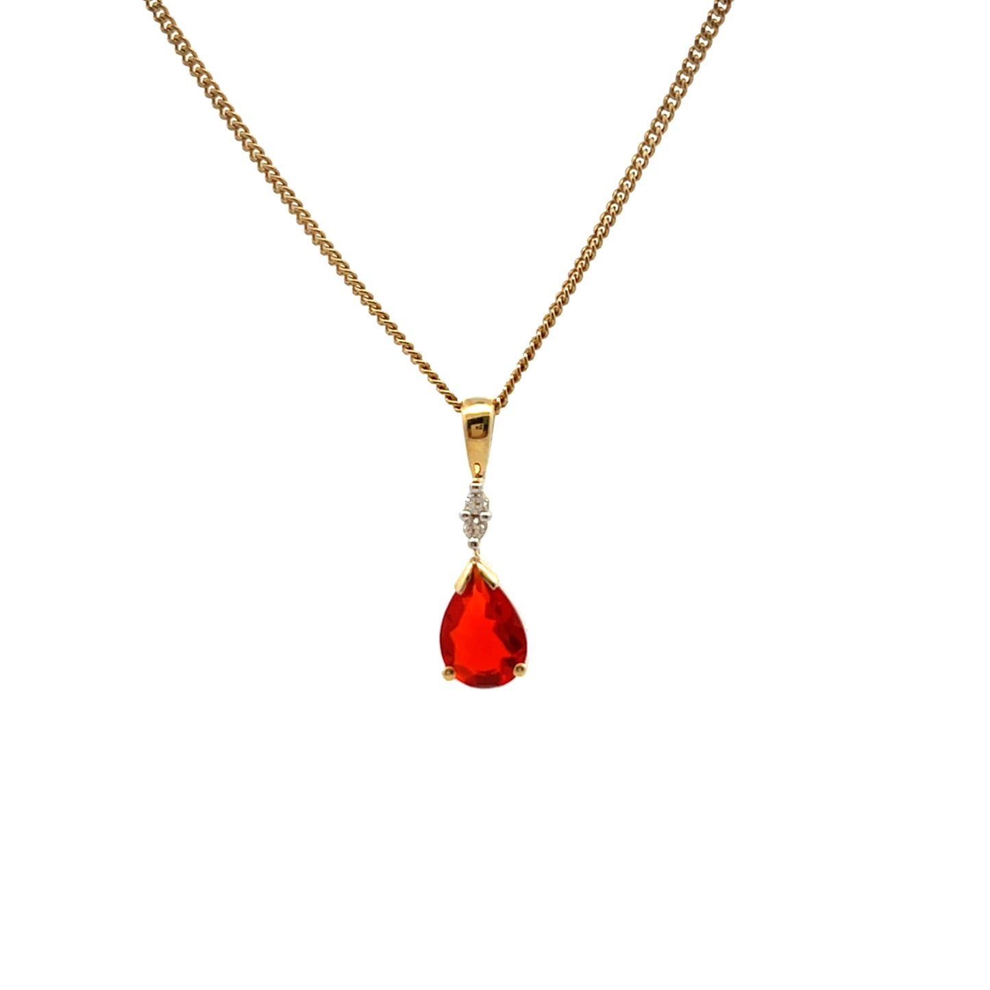 9ct Yellow Gold Pear Cut Fire Opal and Diamond Pendant