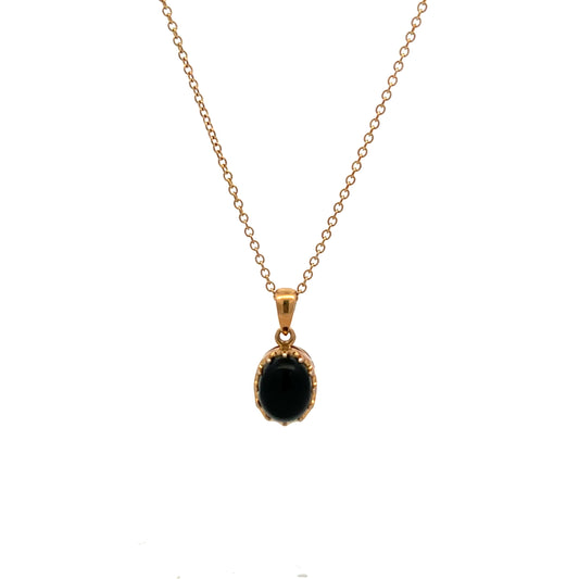 9ct Yellow Gold Oval Onyx Crown Claw Necklace