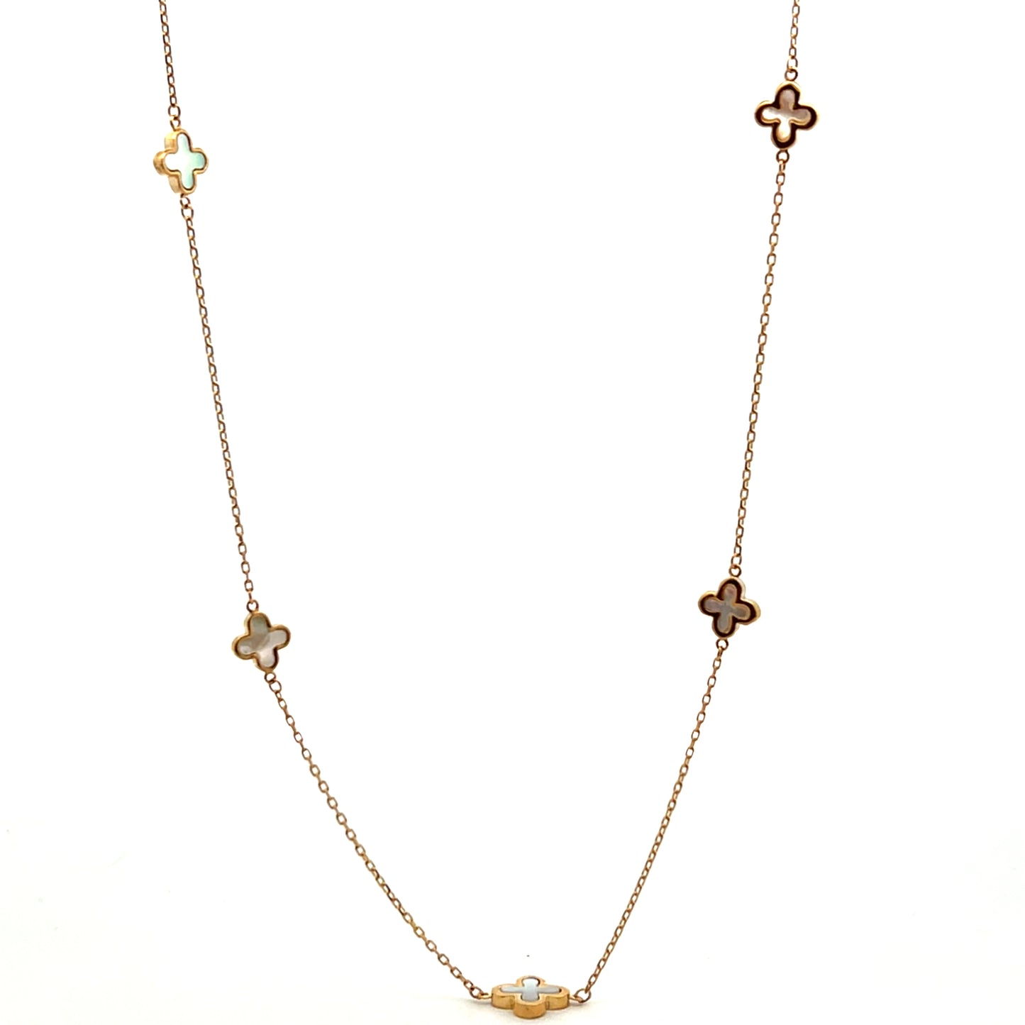 9ct Yellow Gold Mother of Pearl Flowers Necklace 18"
