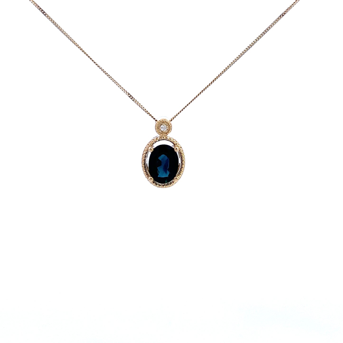 9ct Yellow Gold Sapphire and Diamond Pendant and Chain