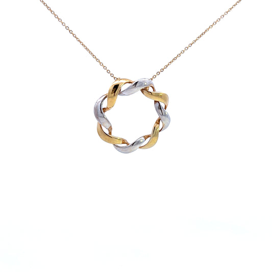 9ct White and Yellow Gold Twisted Circle Necklace