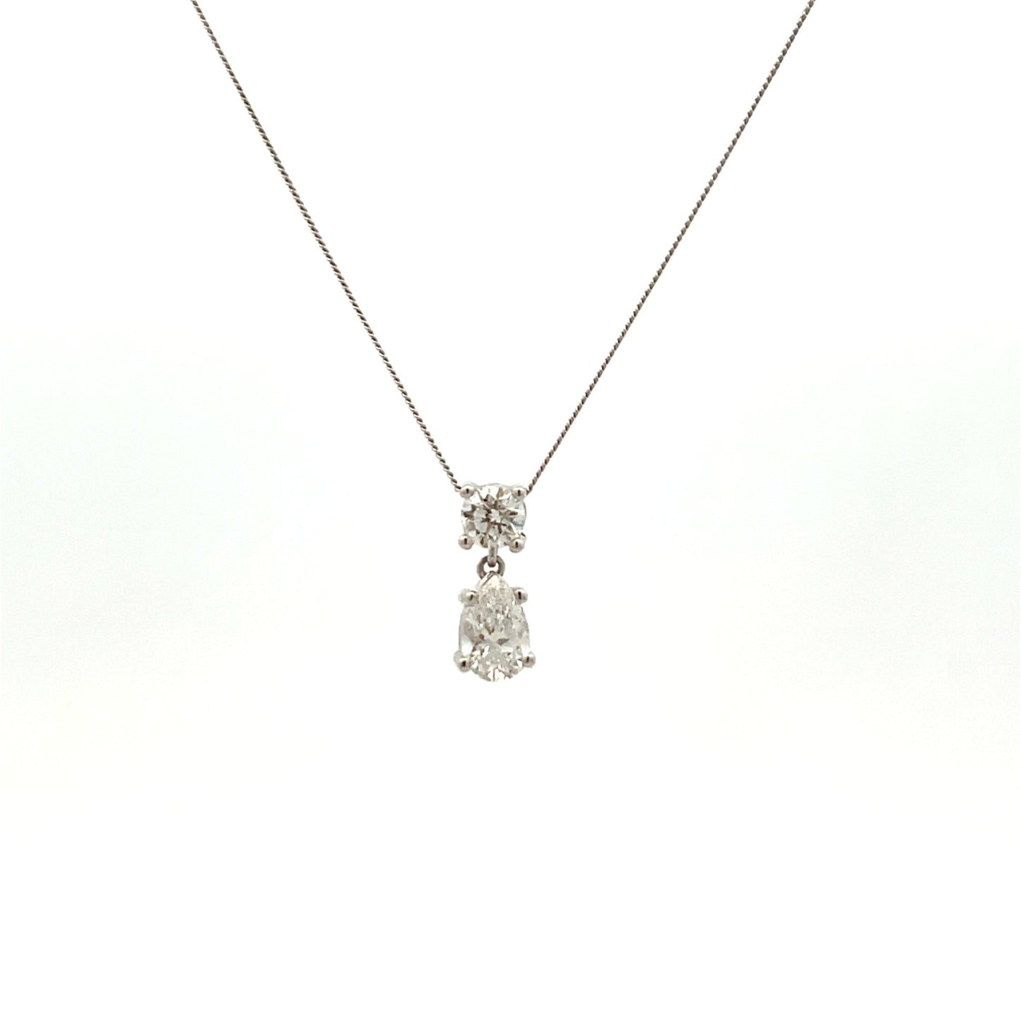 9ct White Gold Brilliant Cut and Pear Cut Laboratory Grown Diamond Dropper Slider Necklace