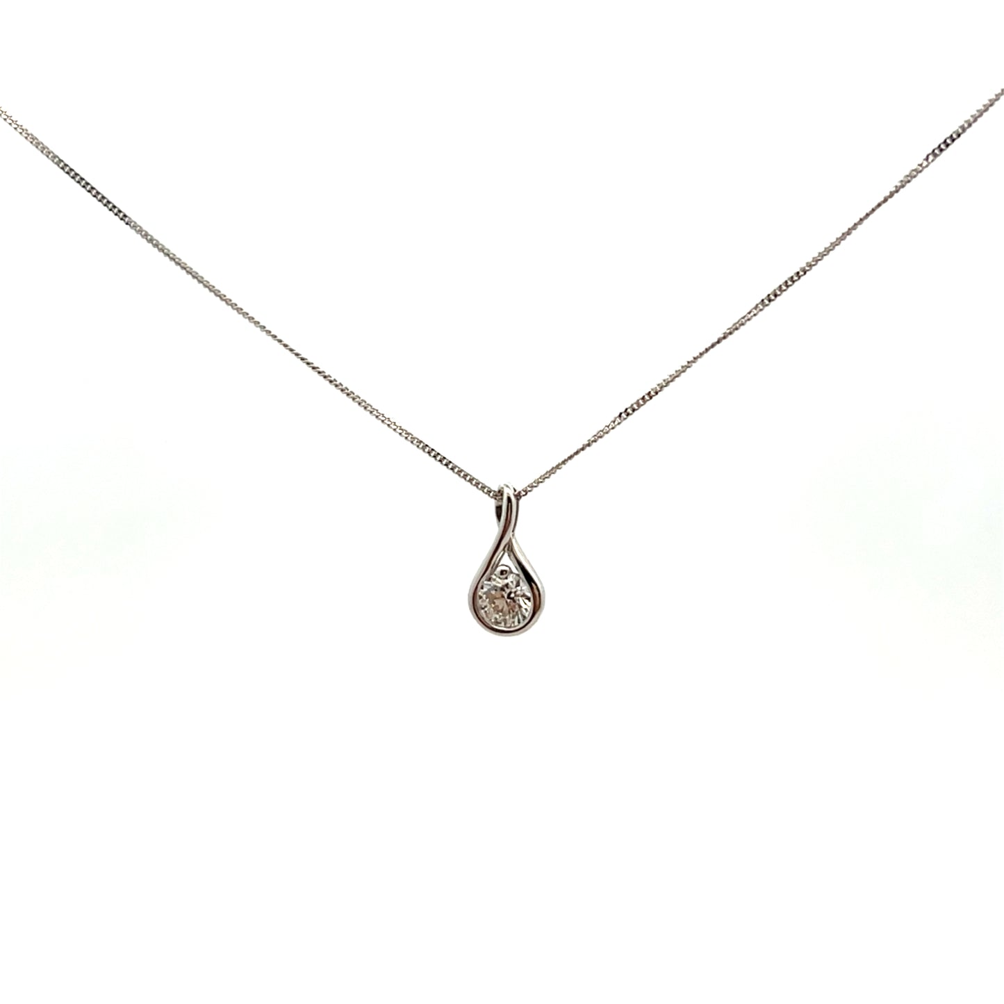 9ct White Gold Laboratory Grown Diamond Brilliant Cut Diamond Teardrop Shaped Necklace