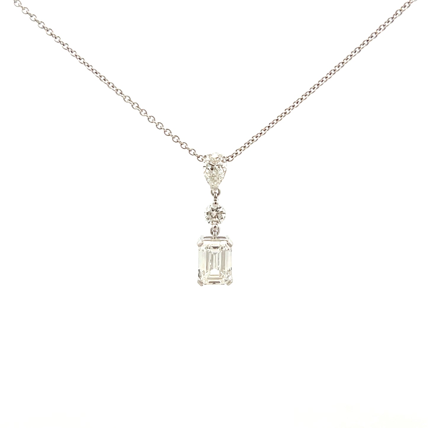 9ct White Gold Laboratory Grown Emerald Brilliant and Pear Cut Diamond Necklace