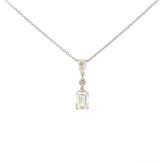 9ct White Gold Laboratory Grown Emerald Brilliant and Pear Cut Diamond Necklace